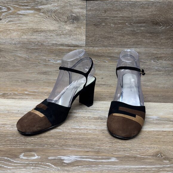 Karen Scott Patty Black/Brown Suede Ankle Strap Heels Women's Size 7 - Picture 1 of 7